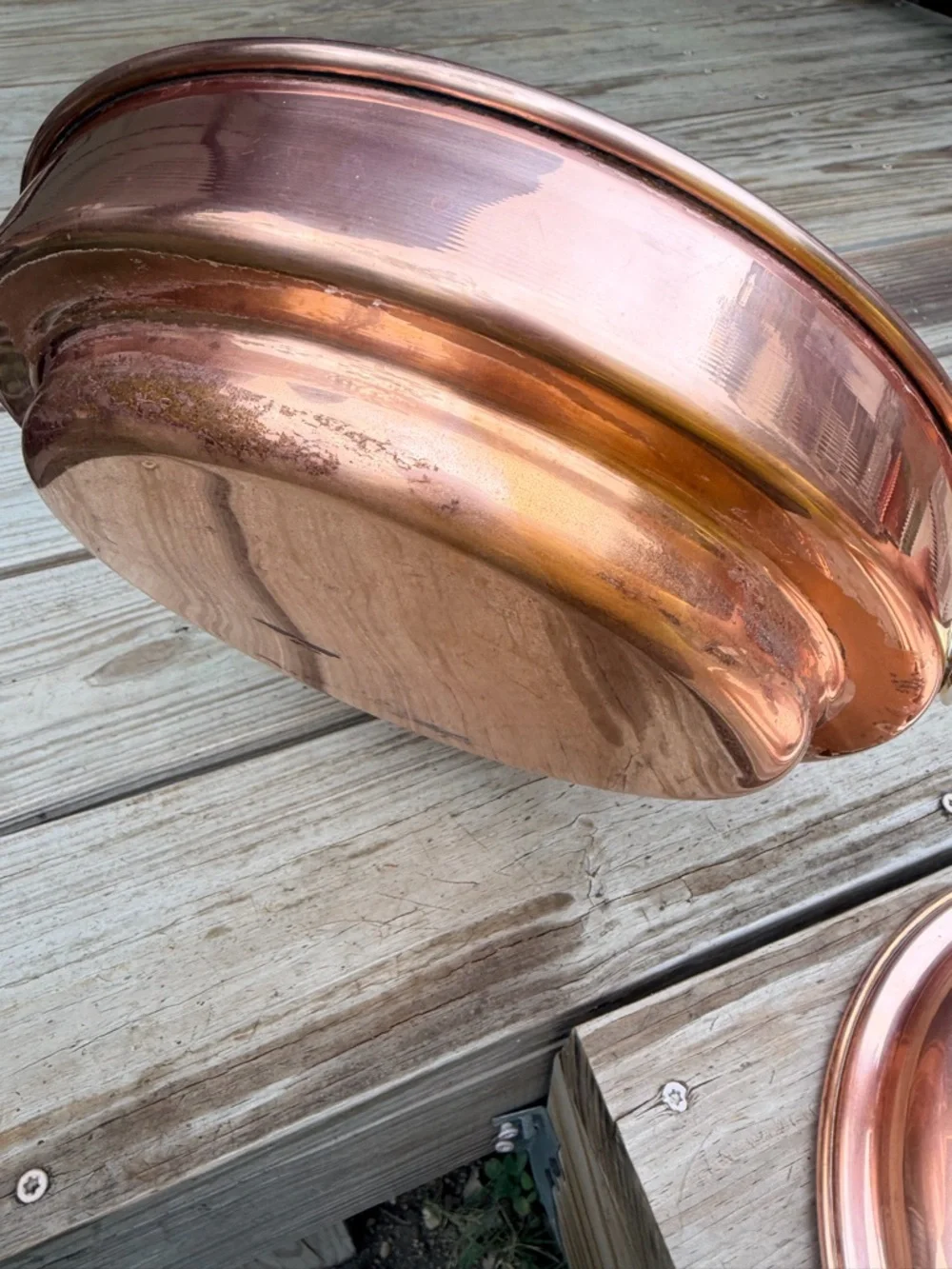 Vintage Copper Sauté Pan w Lid French Farmhouse Kitchen Decor Rustic